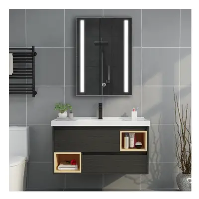 Bathroom Anti-fog Mirror Cabinet Wall Mounted Storage Cabinet with LED Lighting&Shaver Socket,70