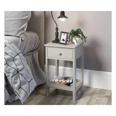 (Grey) Petite Bedside Table Drawer Nightstand Cabinet Drawer Shelf Storage