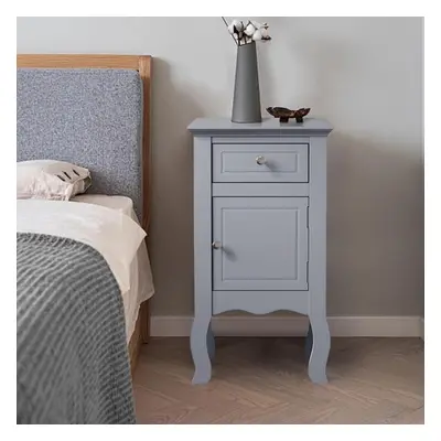 (Grey) Wooden Bedside Side Table Nightstand with Drawer