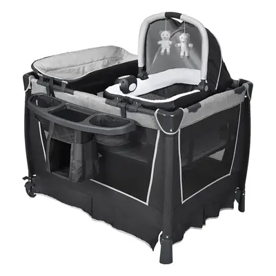 5-in-1 Foldable Playpen w/ Bassinet Changing Table Storage Rack Grey