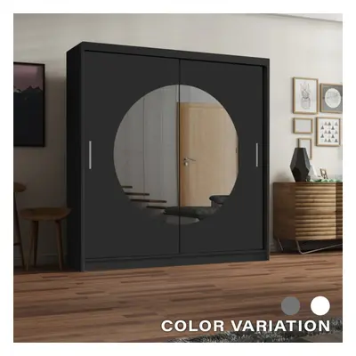 (Black, 203CM) MN FURNITURE Moon Mirror Sliding Door Wardrobe