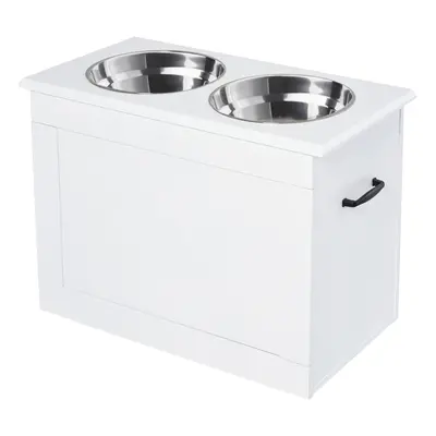 PawHut Raised Pet Bowls w/ Storage, Two Stainless Bowls, Elevated Base - White