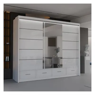 (White, 255) Malega High Gloss Sliding Mirror Door Wardrobe