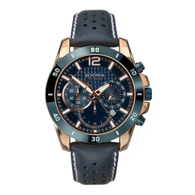 Sekonda Men's Chronograph Watch Two Tone Case Leather Strap with Blue Dial