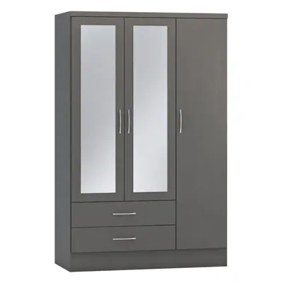 Nevada Mirrored Wardrobe Door Drawer Grey 3D Effect