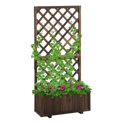 Outsunny Flower Stand Plant Shelf Outdoor Pine w/ Trough Planter, Carbonised