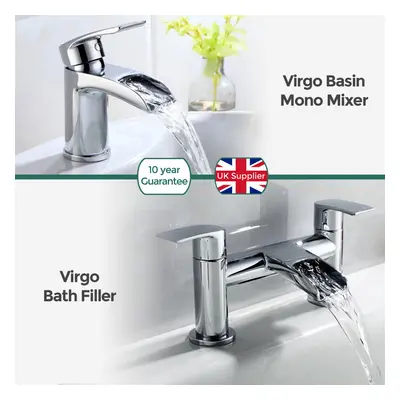 VIRGO WATERFALL BATHROOM TAP BASIN MONO MIXER BATH FILLER SET SOLID BRASS