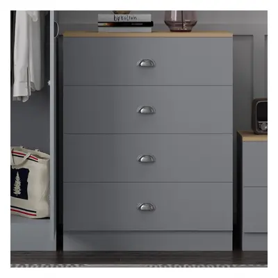 Esher Drawer Chest Of Drawers Matt Grey Finish With Light Oak Top Sideboard