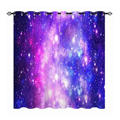 YUANZU Space Curtains, Universe Galaxy Stars Nebula Starry Sky Planet Print 3D Pattern Eyelet Th