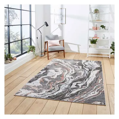 (Grey / Rose Gold, x cm) Modern Oil Spill Look Grey Abstract Distressed Faded Living Room Bedroo