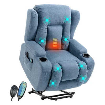 ((Blue)) Rise and Recline Chair Electric Point Heated Massage Sofa Riser Recliner Armchair