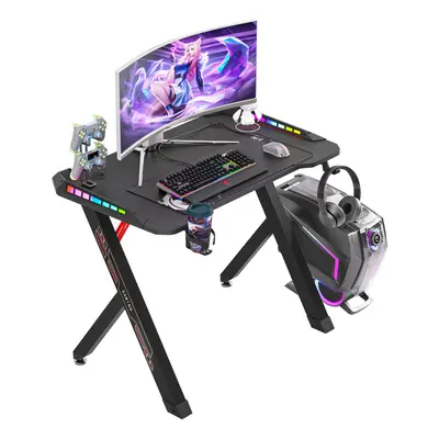 (M(100cmx60cm)) Modern RGB Led Lighted PC Computer Gaming Desk