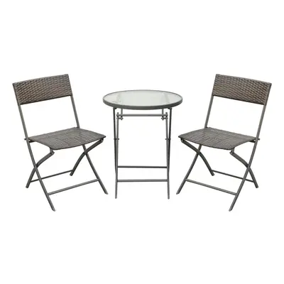 Outsunny 3PC Rattan Bistro Set Folding Rattan Chair Coffee Table Garden Outdoor