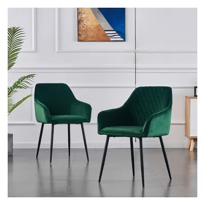 ((Green,2)) 1/2 Dining Chairs Velvet Padded Seat Metal legs