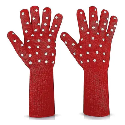 Women Bbq Grilling Gloves Pack Heat Resistant Long Sleeve Oven Mitts Fireplac