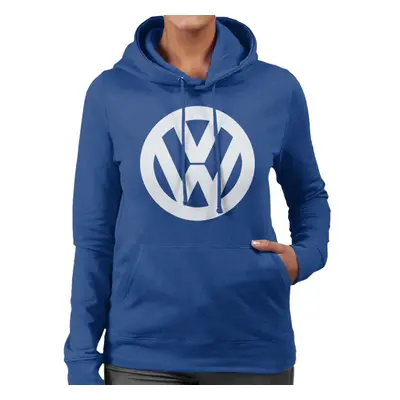 (S, Royal Blue) Volkswagen White VW Logo Classic Retro Women's Hooded Sweatshirt