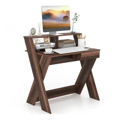 Wooden Computer Desk Home Office Writing Desk with Monitor Stand Riser X-shaped