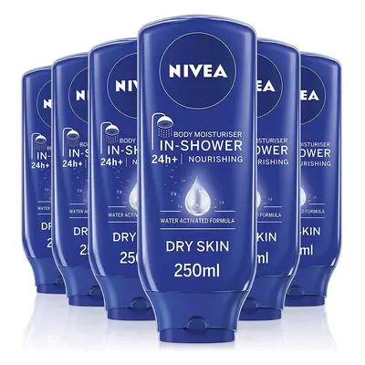 NIVEA In-Shower Body Moisturiser Nourishing for Dry Skin Pack of (6 x 250ml), Body Moisturiser f