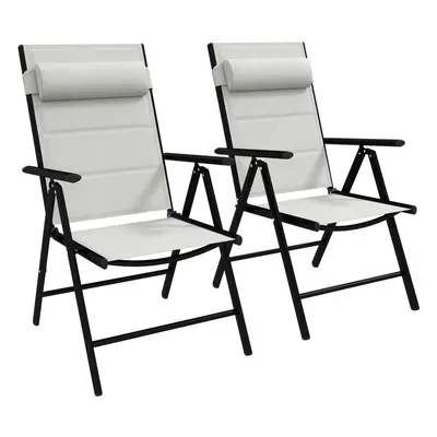 Outsunny PCS Outdoor Folding Chairs, Dining Chairs w/ Padded Filling, Grey