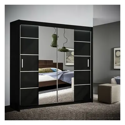 (Black, cm) MN FURNITURE Bristol Sliding Mirror Door Wardrobe