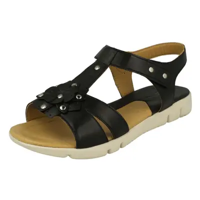 (UK 6, Black) Ladies Padders Flower Detailed Sandals Tansy - 2E Fit