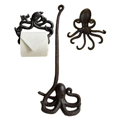 Cast Iron Octopus Wall Dispenser, Floor Loo Roll Holder & Wall Hook