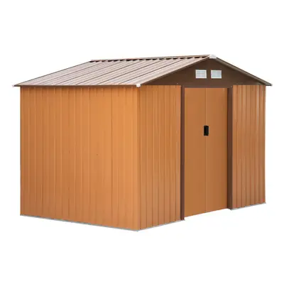 Outsunny x 6FT Galvanised Garden Storage Shed w/Sliding Door, Light Brown