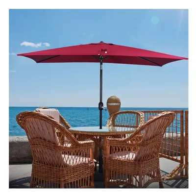 (Wine Red) 2x3M Large Square Garden Parasol Outdoor Beach Umbrella Patio Sun Shade Crank Tilt