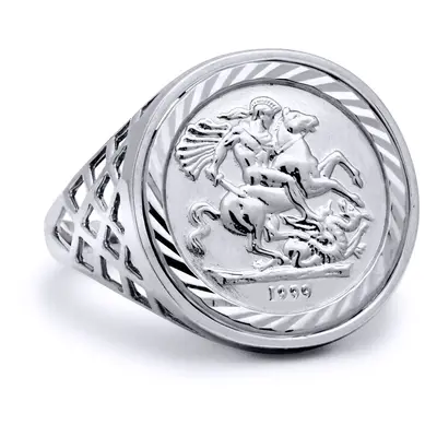 (W) Jewelco London Men's Solid Sterling Silver St George Dragon Slayer Basket Tenth-Krugerrand-S