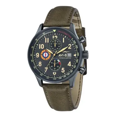 Watch Avi-8 AV-4011-0E Leather Green BoÃ®tier Steel Black Hawker Hurricane Man