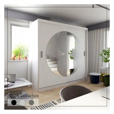 (White, 203cm) MN Furniture Rio Modern Mirrored Sliding Wardrobe