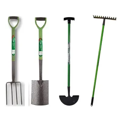 (Spade Fork Rake & Edge Set ) Garden Farming Lightweight Carbon Steel Tools