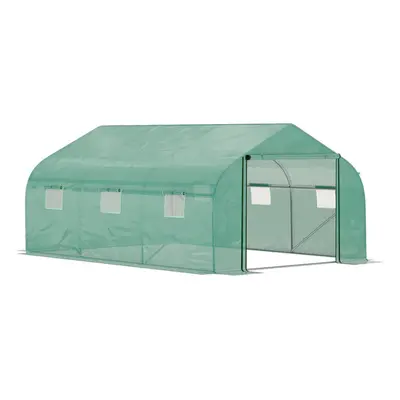 Outsunny 4.5 x x 2m Outdoor Tunnel Greenhouse w/ Roll Up Door Windows Green