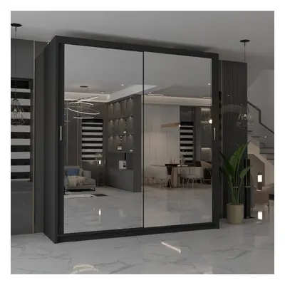 (Black, 120cm) MN FURNITURE Ice Mirror Sliding Door Wardrobe