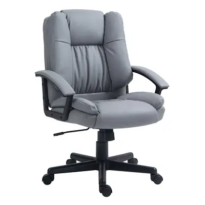 HOMCOM Faux Leather Home Office Chair Mid Back Desk Chair with Arms Light Grey