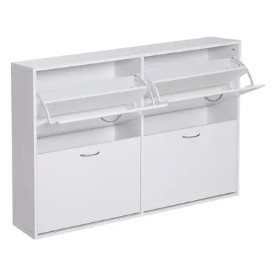 HOMCOM Wooden Shoes Cabinet w/ Multi Flip Down Shelf Drawer White