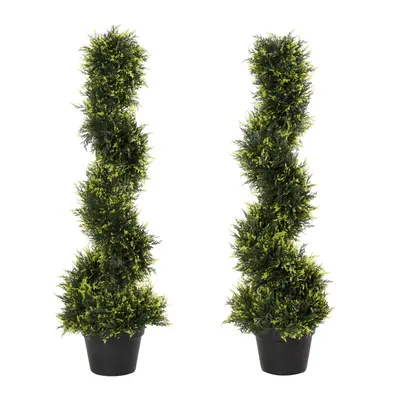 Outsunny Set Of 90cm/3FT Artificial Spiral Topiary Trees w/ Pot Fake Plant