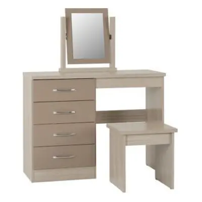 Nevada Drawer Dressing Table Set Oyster Gloss/Light Oak Effect