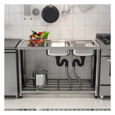 Stainless Steel Compartments Commercial Sink with Drainboard