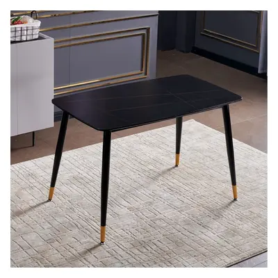 (Black) Alexander Marble Dining Table with Black Gold Legs