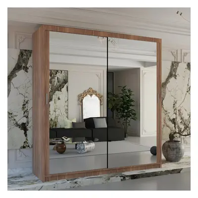 (203 , Walnut ) Chicago Sliding Double Mirror Door Wardrobe