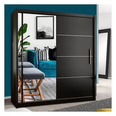 (Black, 150cm) MN FURNITURE Vision Sliding Door Mirror Wardrobe