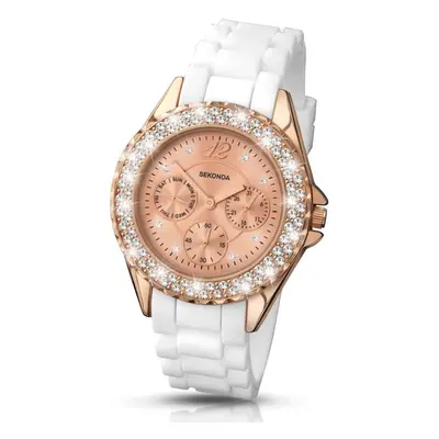 Sekonda Womens Ladies Wrist Watch Rose Gold Face White Strap