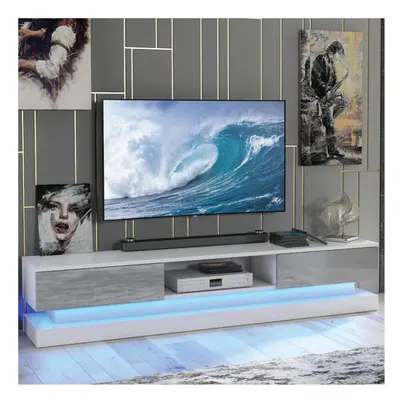 TV Unit 180cm LED Creative Furniture - White & Grey Gloss Doors