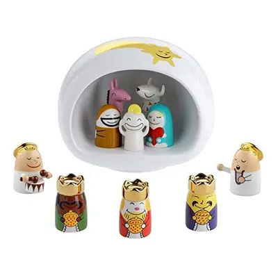 Alessi AMGI10SET Hand Decorated Design Nativity Scene with Cave and Figurine, Porcelain, White, 