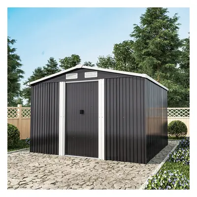 (Charcoal Black, 8x 8'ft) Metal Steel Garden Shed Outdoor Storage Tool Sheds Building & Foundati