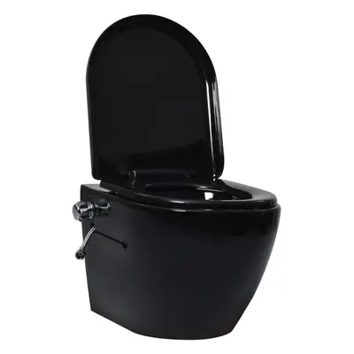 vidaXL Wall Hung Rimless Toilet with Bidet Function Ceramic Black Suspended