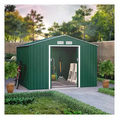 (9x8, Dark Green) BillyOh Ranger Apex Metal Shed With Foundation Kit