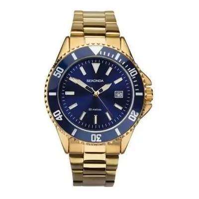 Sekonda Mens Blue Dial Analogue Display and Gold Plated Bracelet