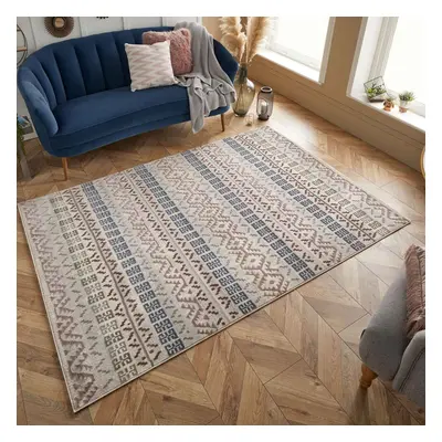 (Blue / Grey, 200x285 cm) Tribal Grey Distressed Faded Rugs Modern Small Extra Large Hallway Run